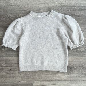 FRAME Shirred Short Sleeve Sweater Cashmere Wool Heathered Gray Sample Piece S